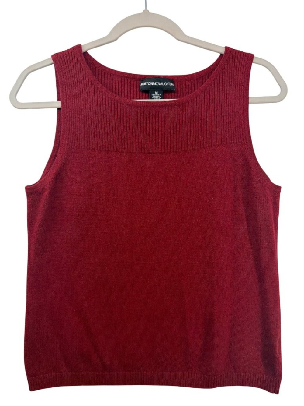 Vtg Norton McNaughton Womens Sweater Sleeveless Maroon Sz M Ribbed Knit Classic